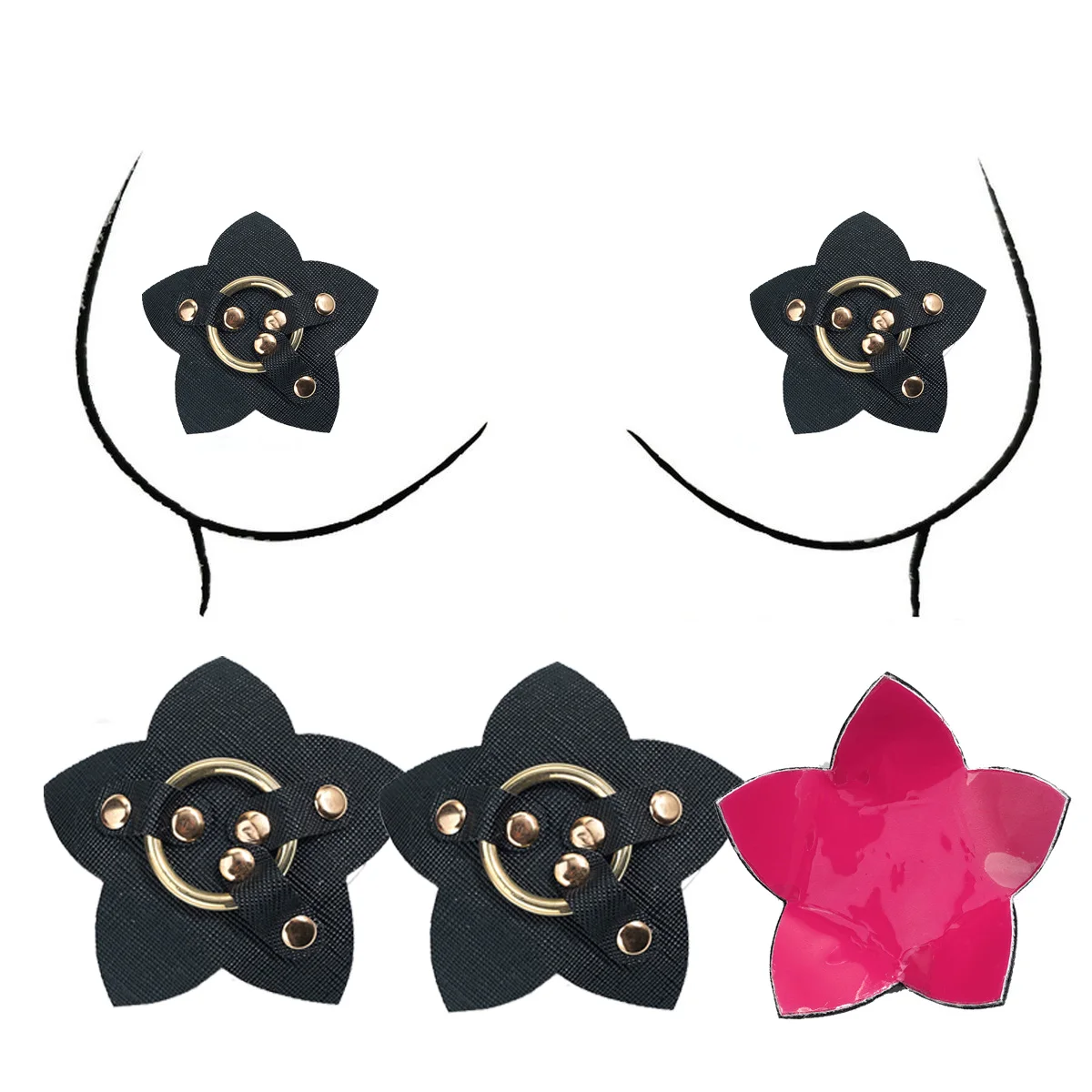 

1Pair Sexy Women Petal Studded Nipple Cover Reusable Metal Ring Nipple Pasties Stickers Self Adhesive Bra Intimates Accessories