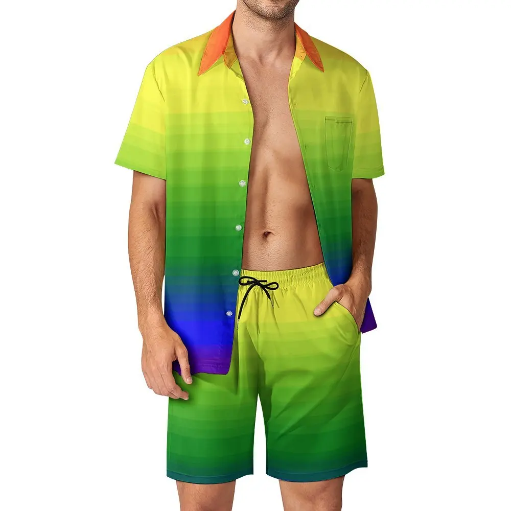 

Градиентный ЛГБТ + флаг Мужской пляжный костюм 2 предмета координаты Высокое качество смешной Графический Досуг европейский размер