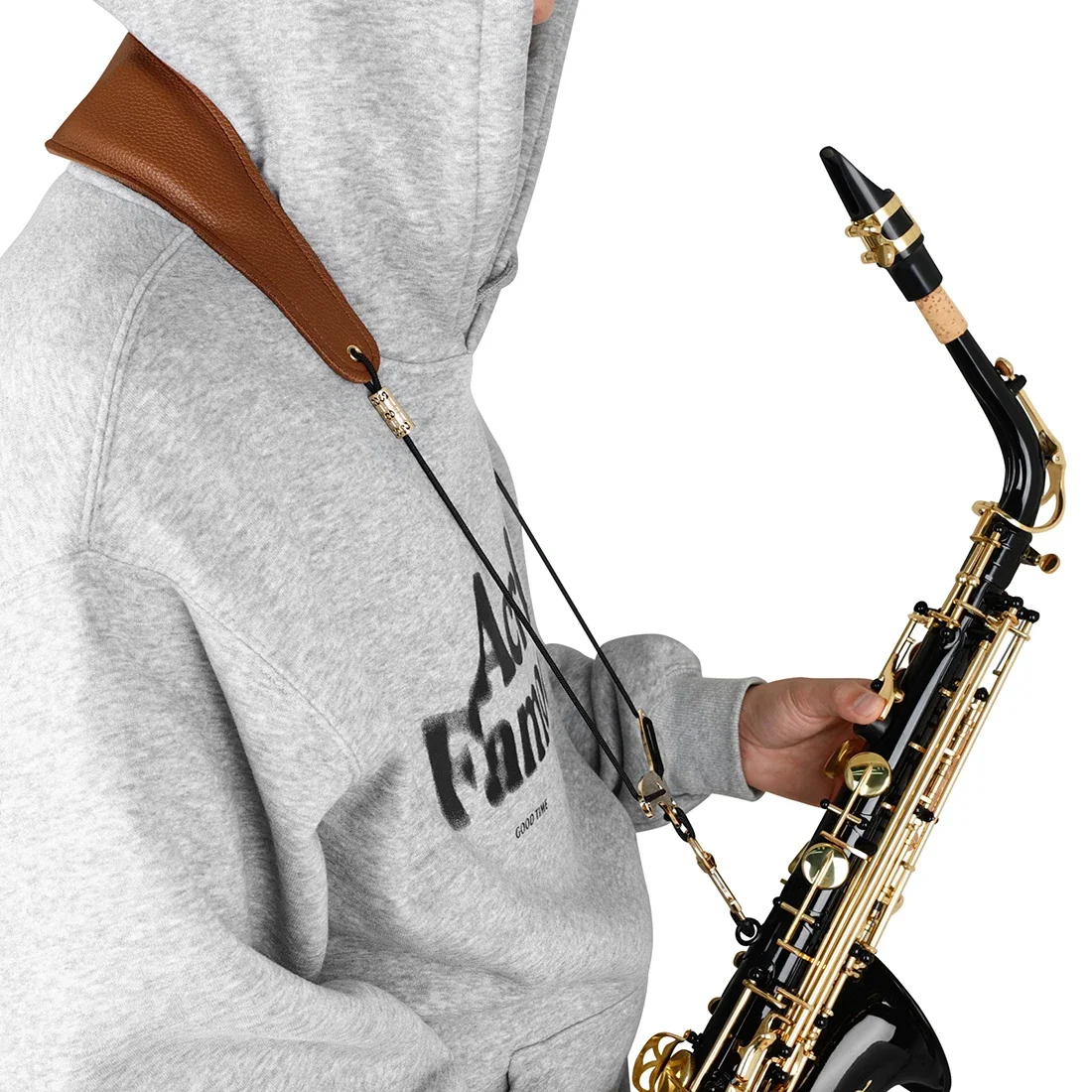Premium Adjustable Leather Saxophone Neck Strap - Universal Fit for Soprano, Alto, and Tenor Saxophones