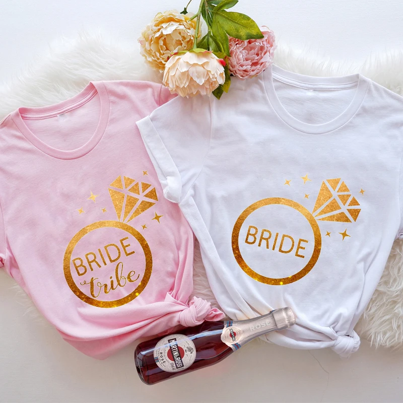 

Golden Wedding Ring Tshirt Bridesmaid Team Bride T-shirt Friend Bridal Wedding Party Tees Girls Bachelorette Hen Party EVJF Tops