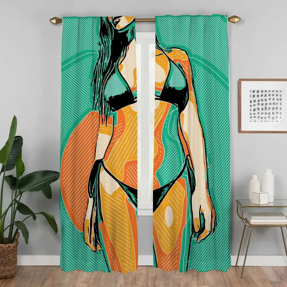 Anti-mosquito Curtains 2 Pieces Abstract Sexy Girl Blackout Curtains for Camera Window Curtain Tulle for Bedroom Blinds Kitchen 3