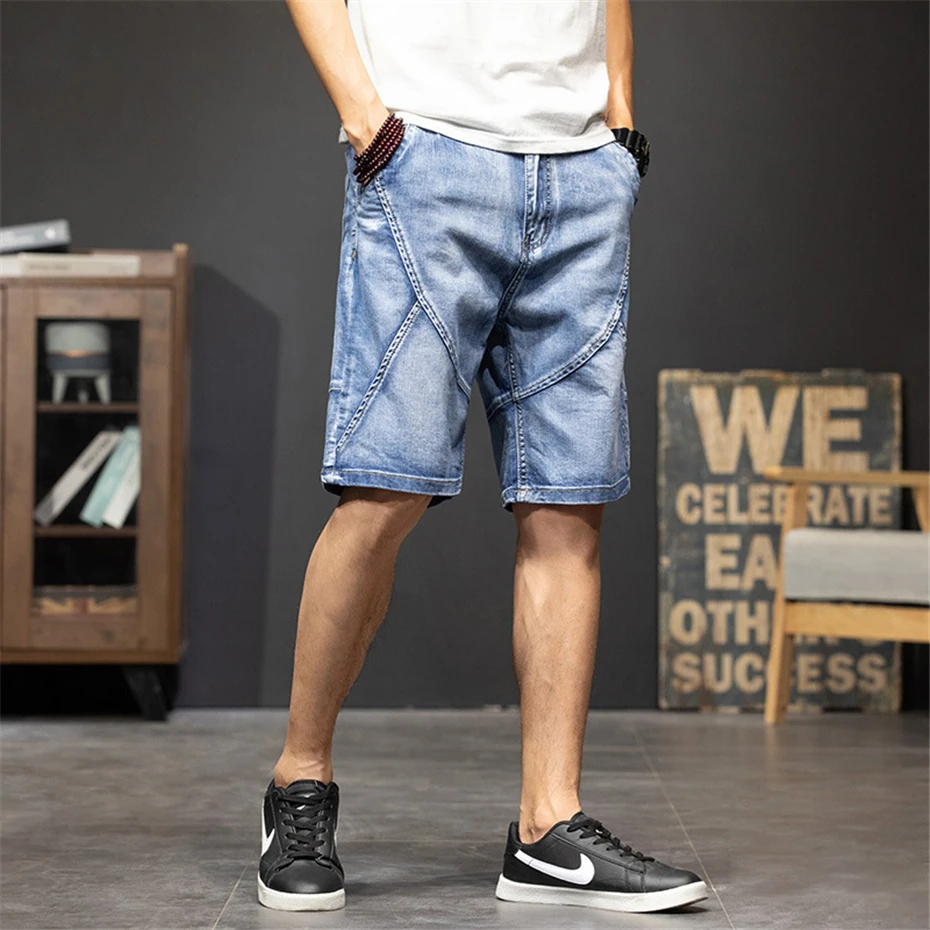 Plus Szie 44 Denim Shorts Men Summer Jeans Shorts Baggy Cargo Fashion Streetwear Short Pants Male Big Size Bottoms Blue
