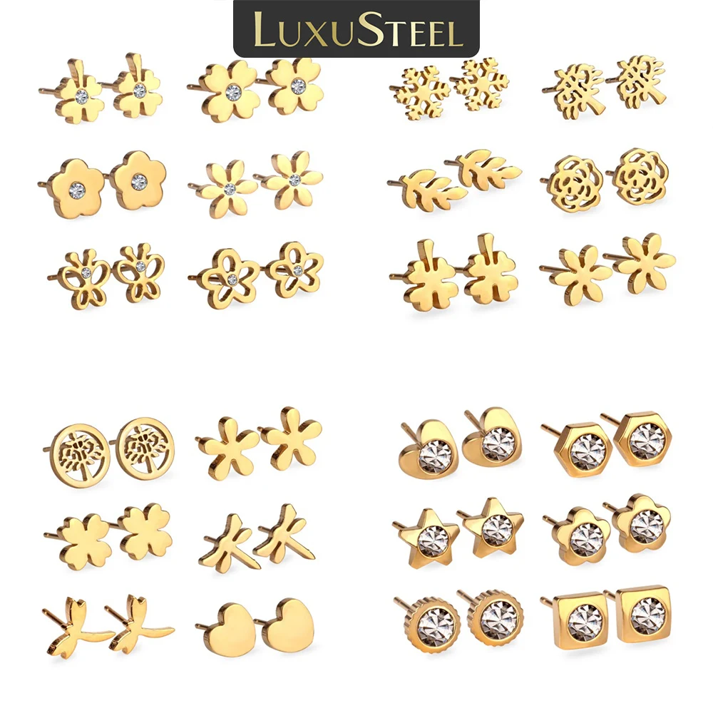 Flower Earrings 6Pairs For Women Girls Stainless Steel