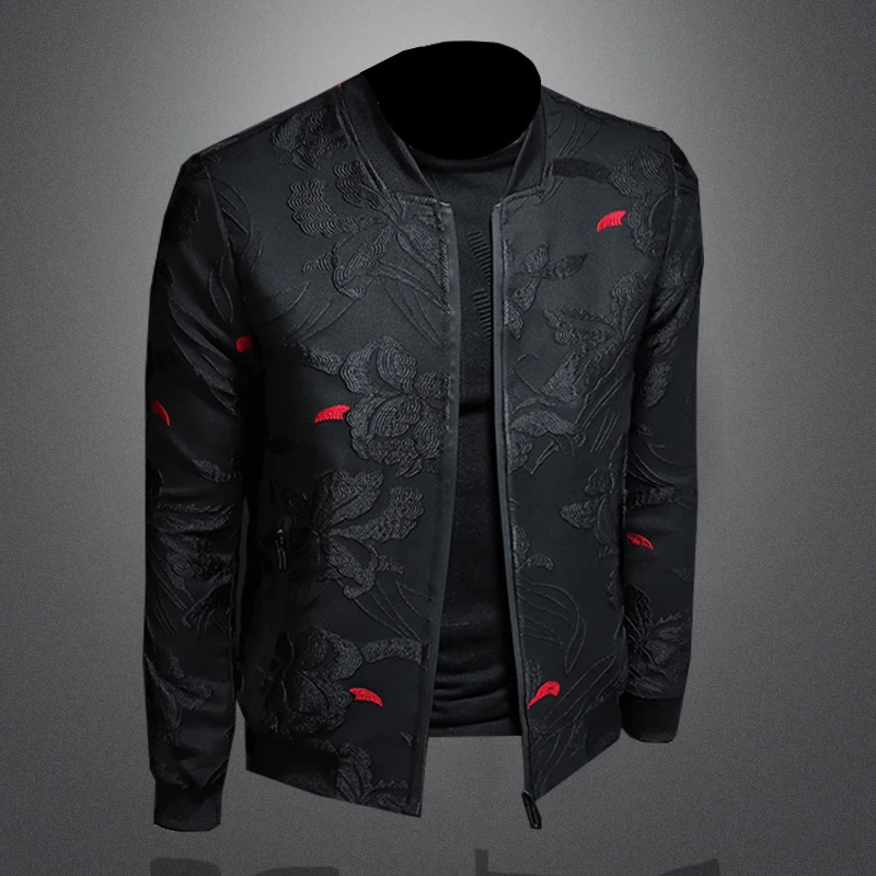 Korean version of fashionable men's printed Jacket, slim fit retro business jacket, men's autumn retro bomber jacket  coats men