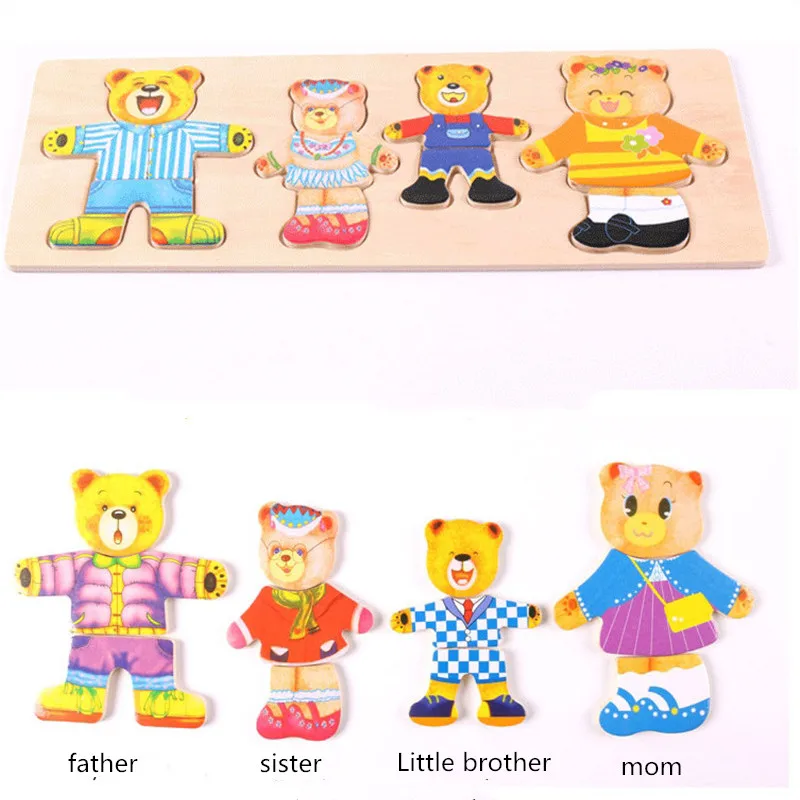 Children Puzzles Toys Little Bear Change Clothes Set Wooden Puzzle Early Education Jigsaw Dressing Game Toys For Baby Gifts