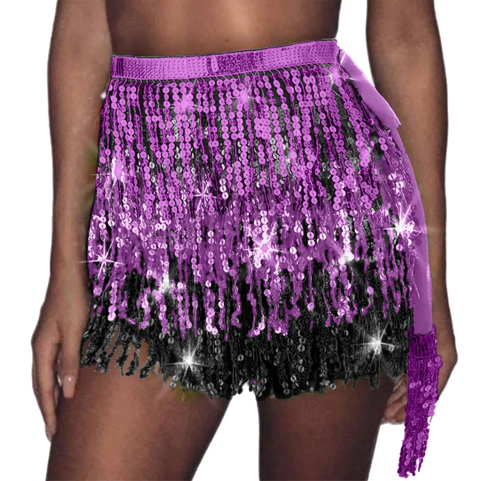 Gonna A Paillettes E Nappe Per Danza Del Ventre – Glitter Olografici, Elastico In Vita, Adatta Per Carnevale, Festival E Performance