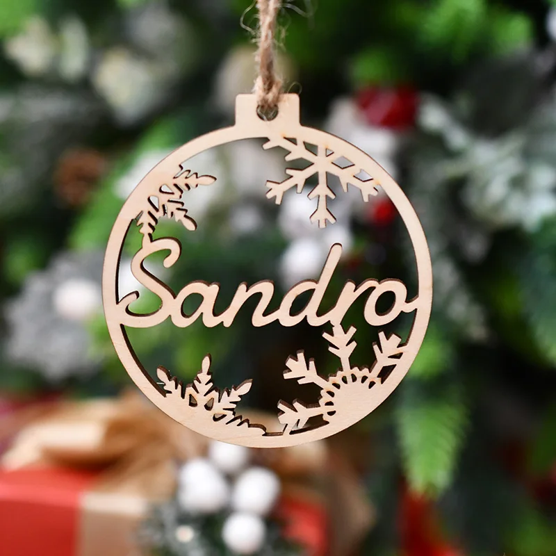 Wooden name ornament Custom-Made Name Christmas Wood Bauble Snowflake Ornament Ball