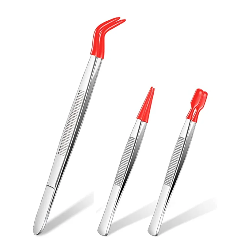 3 Pieces Tweezers with Rubber Tips Tweezers PVC Coated Set Rubber Straight and Flat Tip