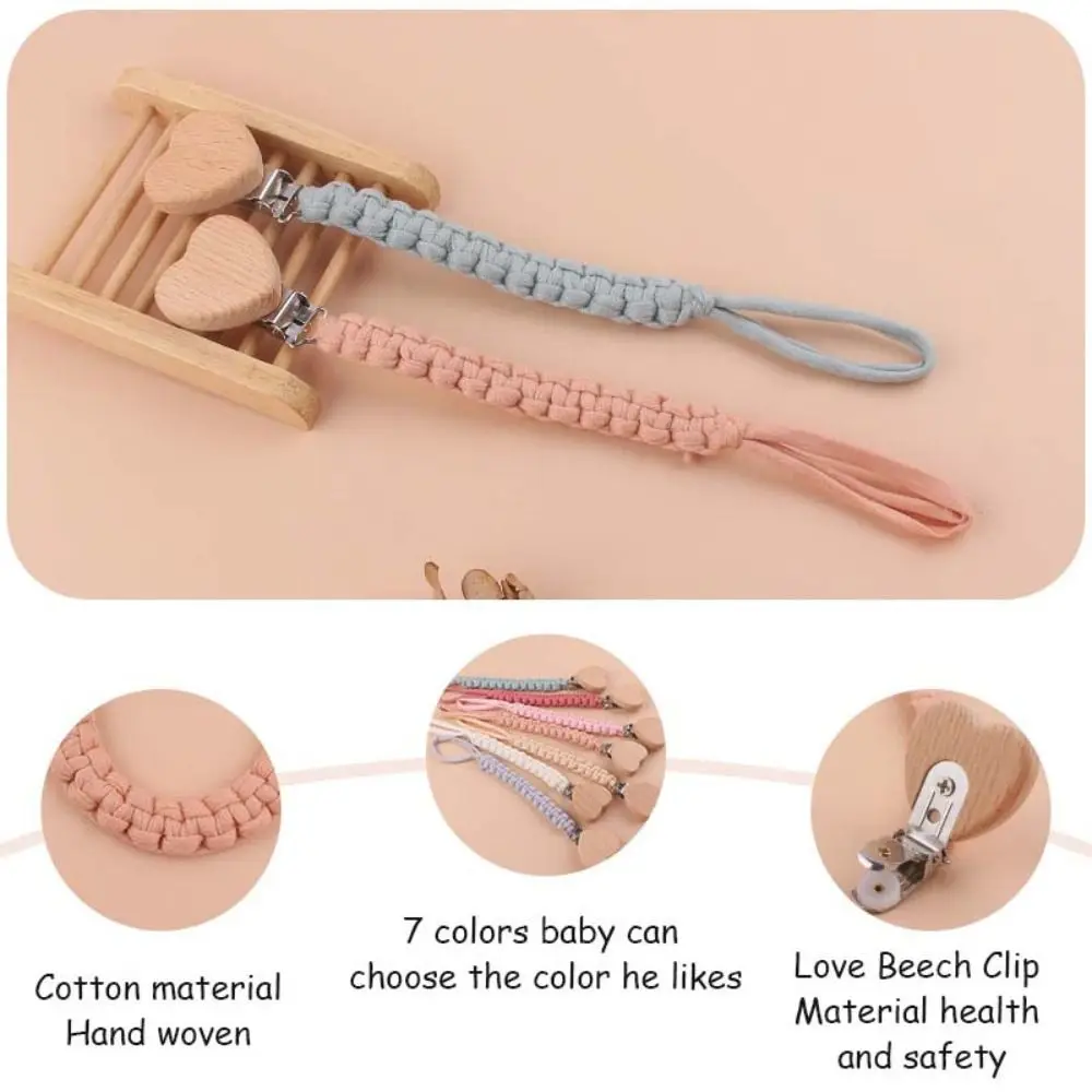 Heart Shape Toddler Pacifier Holder Clips Chain Teether Toys Straps Dummy Clips