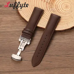 Unisex PU Leather Watch Strap with Stainless Steel Butterfly Buckle - Durable & Comfortable Replacement Wristband - 22mm (Dark Brown)