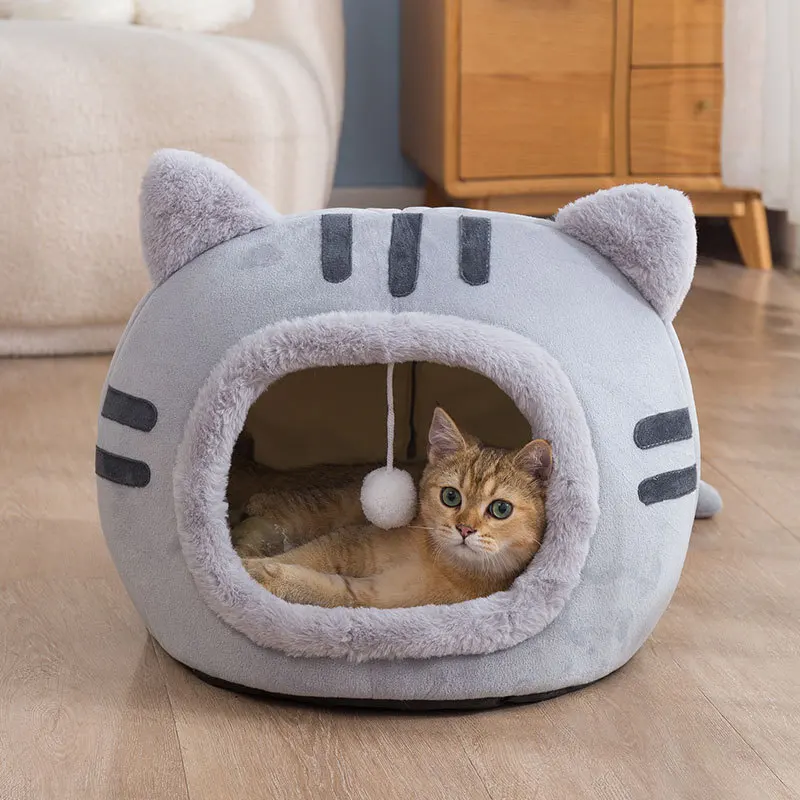 2024 New Autumn and Winter Cat Bed Iittle Mat Basket Small Dog Comfort House Products Pets Tent Semi Enclosed Pet Nest