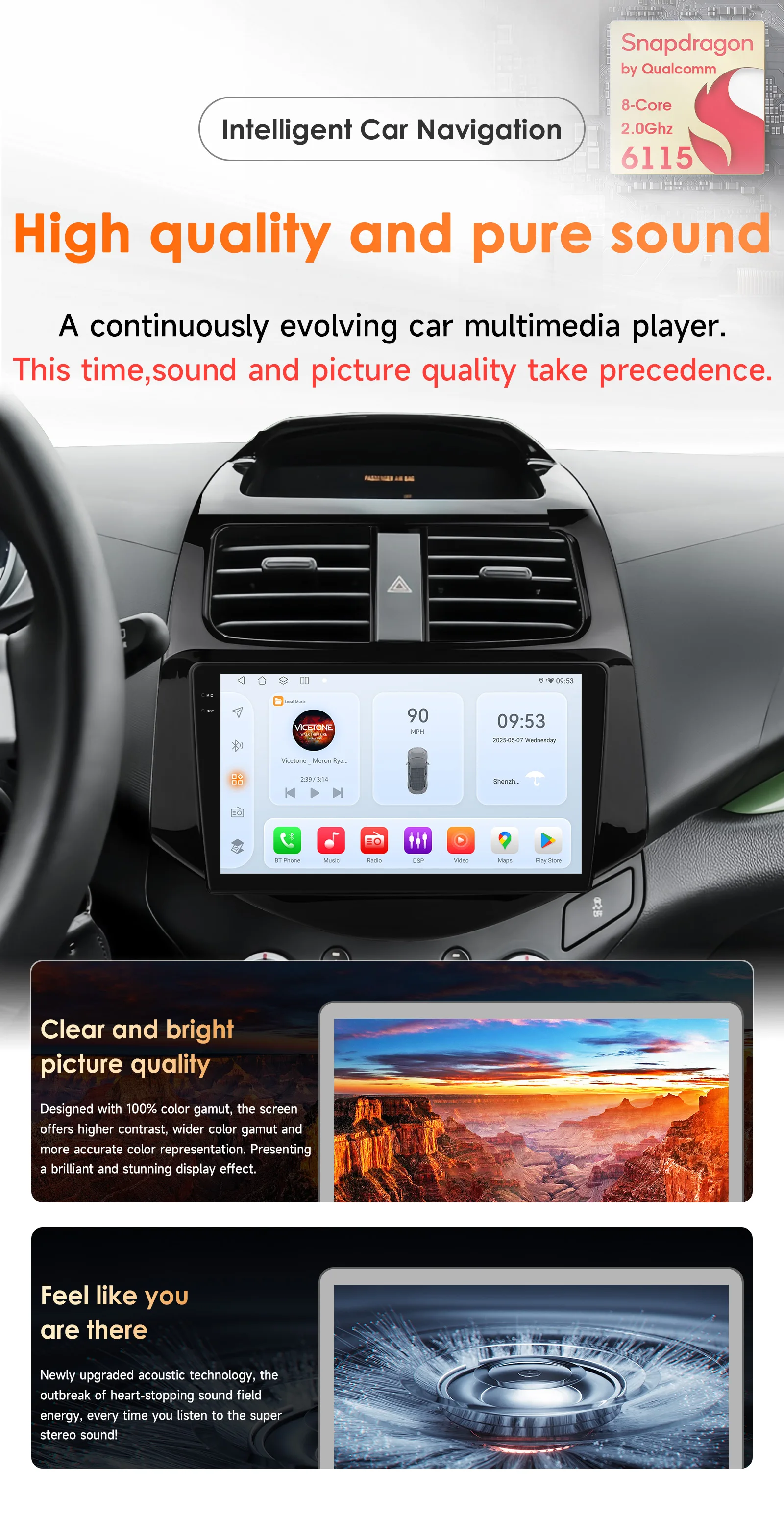 Hizpo 9-Zoll-Autoradio für Chevrolet Spark Beat Matiz Creative 2010 - 2014 Android14 Carplay Multimedia Video Audio Head Unit – Detail 4