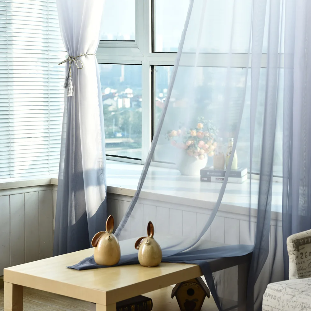 Gradient Tulle Curtain Window Modern Bedroom for Living Room Voile Solid Color Sheer Yarn Panel Kitchen Ready Made