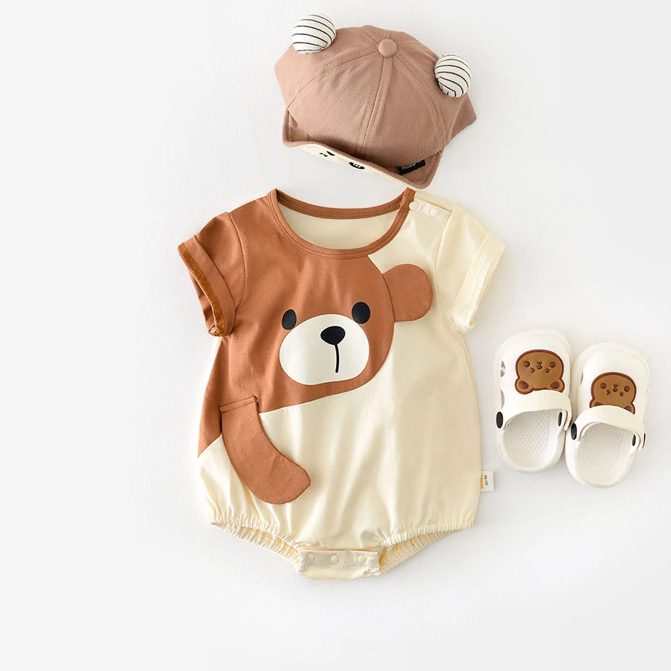 

Newborn Jumpsuit Boys Girls Short Sleeve Bear Onesie Toddler Cotton Sleeper Children 3-24 Months Romper Summer Casual Pajamas