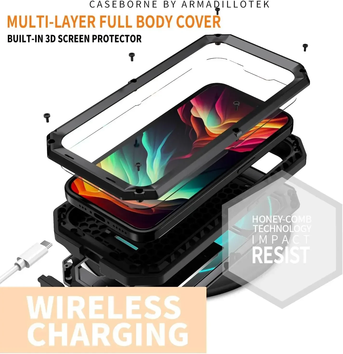 Heavy Duty Rugged Metal Case for iPhone Case for iPhone 15 Plus 14 13 Pro Max Screw Military Shockproof Cover