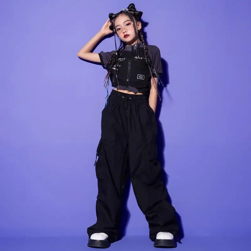 

Kids Hip Hop Clothing Sleeveless Crop Tank Tops Casual Yellow Cargo Hiphop Pants Street Wear for Girl Jazz Dance Costume Clothes