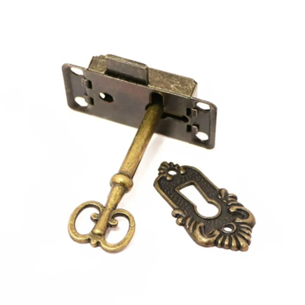 Antique Locks Antique Door Lock Drawer Jewelry Box Cabinet Wardrobe Cupboard Door Lock Set Body&Key&Decorative Sheet