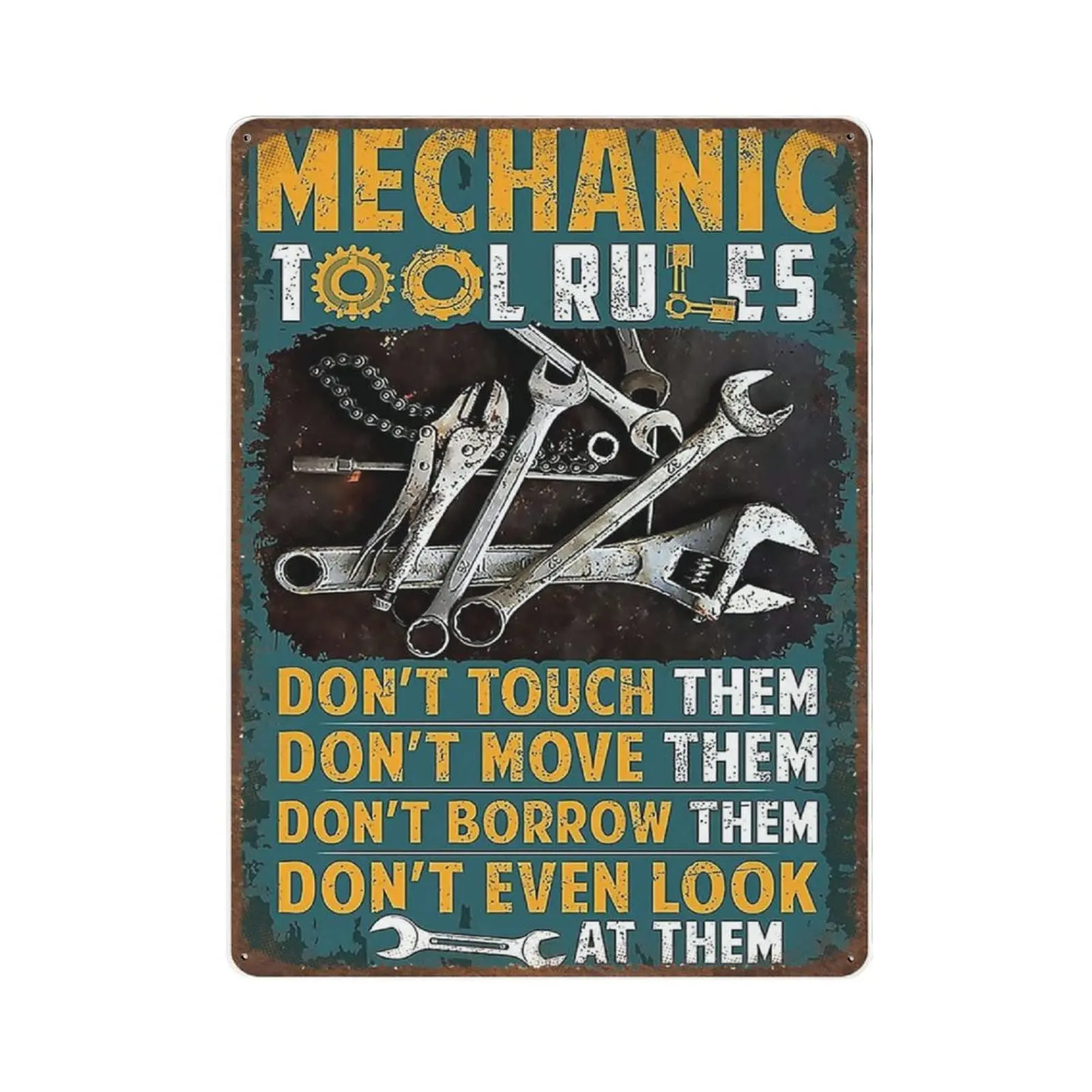 

Vintage Metal Tin Sign Plaque,Mechanic Tool Rules Don't Touch Them Don't Move Them Sign,Man cave Pub Club Cafe Home Deco
