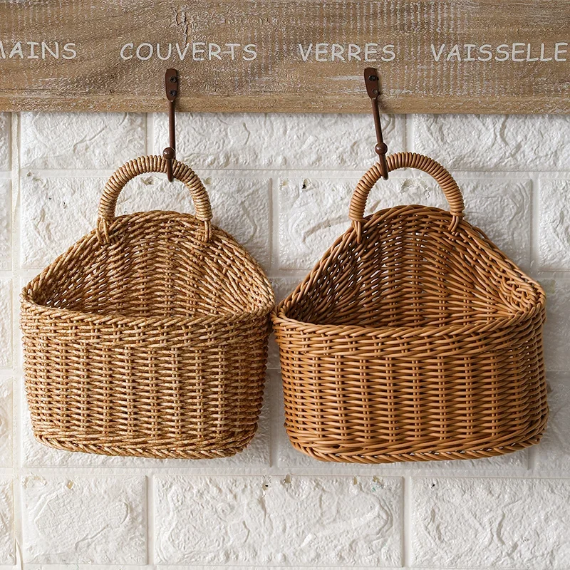Kitchen Storage Basket Handle Woven Hanging Baskets Living Room Fruit Sundries Organizer Home Decor Hand-woven Baskets storage basket hanging storage basket hanging net basket hanging basket fruit basket