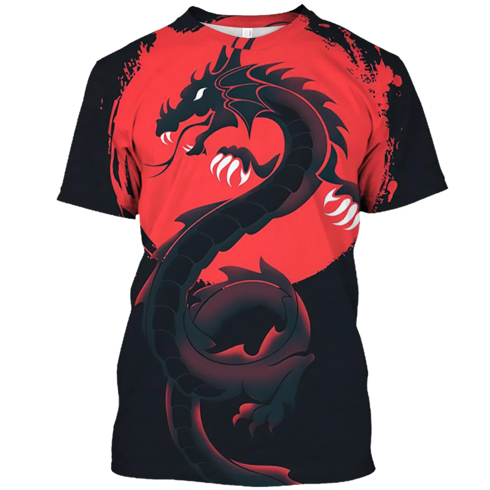 Oriental Dragon Graphic 3D Harajuku Print Fashion Anime Style Men And Women\'s Personality Casual Round Neck Short Sleeve T-shirt