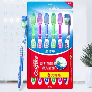 Colgate 칫솔 치아 청소 가족 커플, 고급 부드러운 중간 머리 여행 세트, 남녀 등 치아 청소, 6 팩 상품 이미지