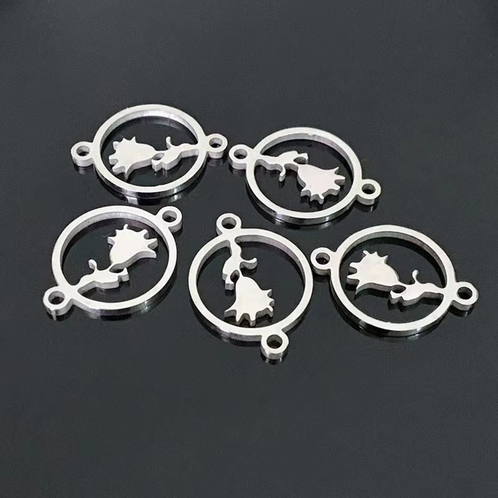 

10pcs Stainless Steel Plant Rose Flower Connector Charm Fit Handmade Jewelry Diy Bracelet Making Accessory