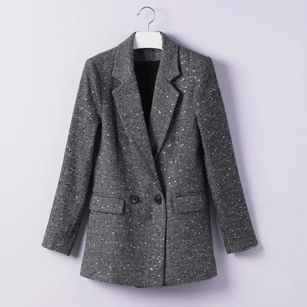 

Spot wholesale black hooded suit coat (female) autumn 2022 new small Korean loose casual double breasted suit trendy top