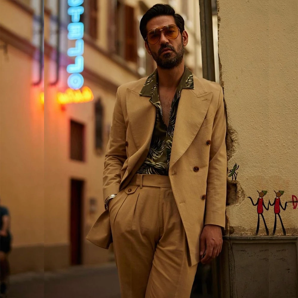 

Мужской двубортный пиджак и брюки, однотонный свободный пиджак на заказ с лацканами, Классическая длина, 2024