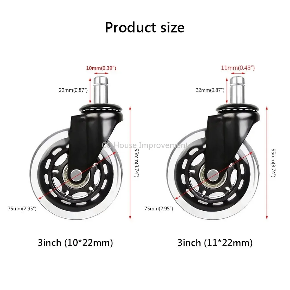 Description Picture 3 of item1PCS Office Chair Caster Wheels 2.5/3 Inch Swivel Rubber Caster Wheels Replacement Soft Safe Rollers Furniture Hardware