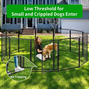 Dog Playpen Outdoor Extra Wide Heavy Duty Dog Fence Anti-Rust with Doors Portable for RV Camping Yard 2