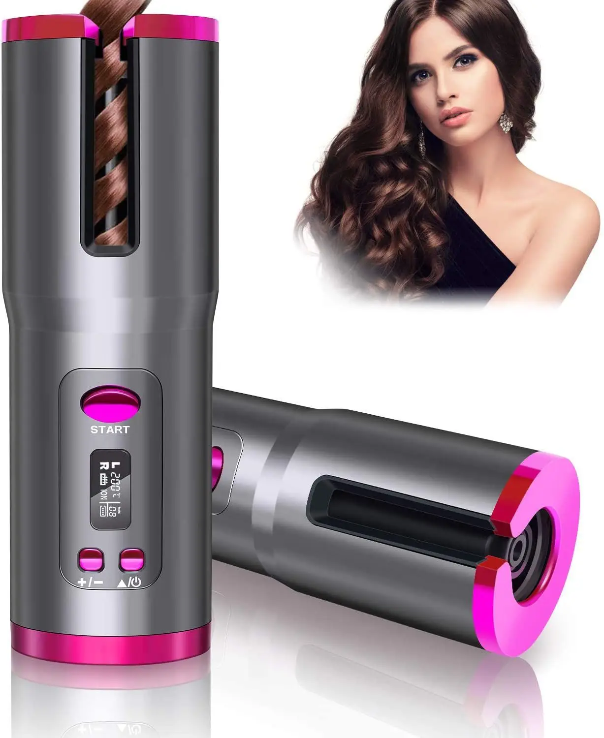 USB Rechargeable LCD Display Wireless Ceramic Rotating Curling Hair Curlers Cordless Automatic Hair Curler Iron Iron Hair Tools
