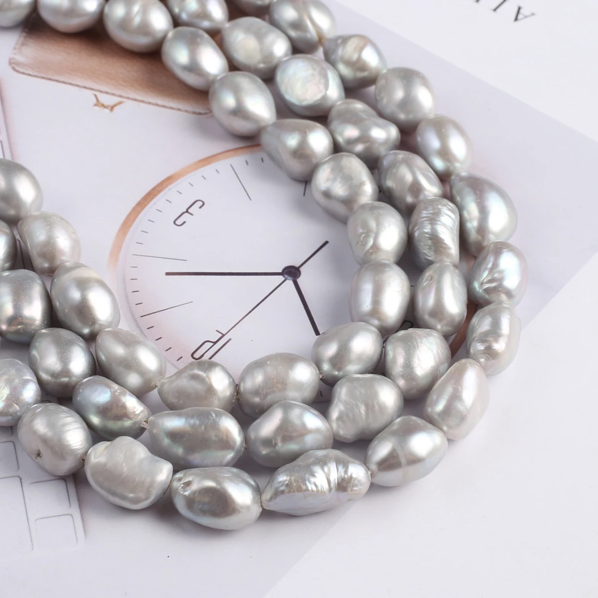 Natural Pearl Grey Straight Hole Two-Sided Light Exquisite Shape for DIY Jewelry Making Handmade Bracelet Necklace Length 36cm