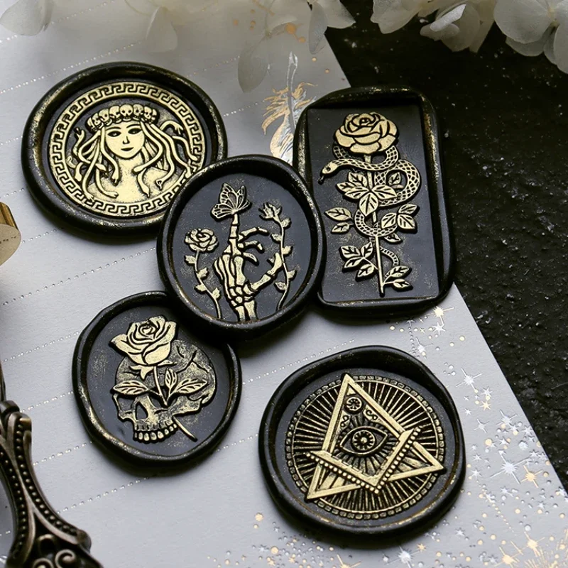 

Dark Bones Wax Sealing Stamps Fire Paint Embossed Rose Brass Stamp Head DIY Envelope Decoration Flower Seal Card Making Supplies
