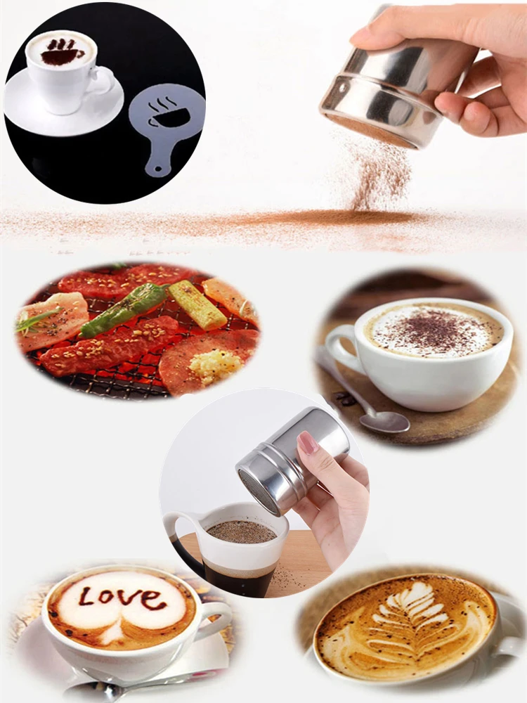 Cappuccino-Form aus Edelstahl, Kaffee-Shaker, Kaffee-Druckmuster-Set, Kaffee-Sieb-Werkzeug, Schokoladen-Kakao-Kaffee-Zubehör – Detail 2