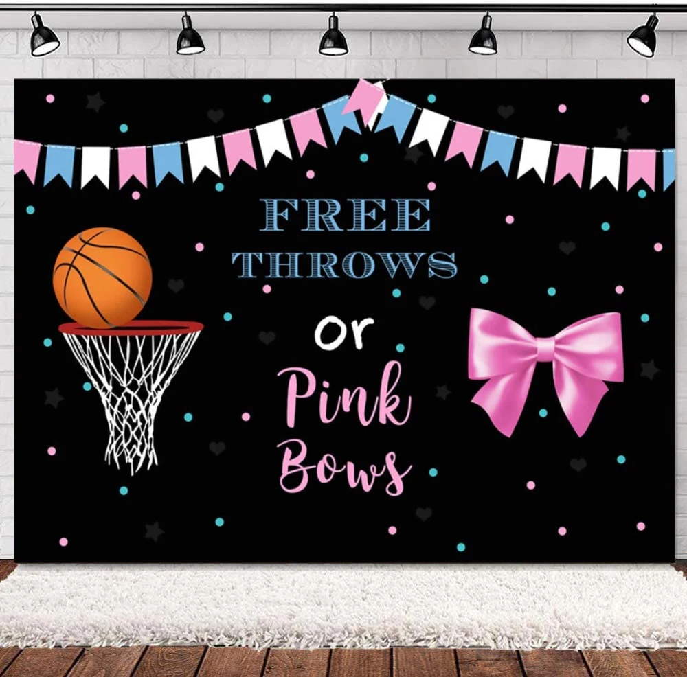 Plaid O Pink Bows Gender Reveal Fondale Banner Colorato Puntini Basket Girl O Boy Party Decorations Banner Sfondo Nero