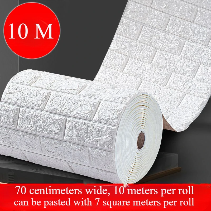 70cmx1m/5m/10m Metre 3D Soft Foam Brick Wallpaper Sticker Self Adhesive Living Room Home Kitchen Bathroom Decorative Wall Paper