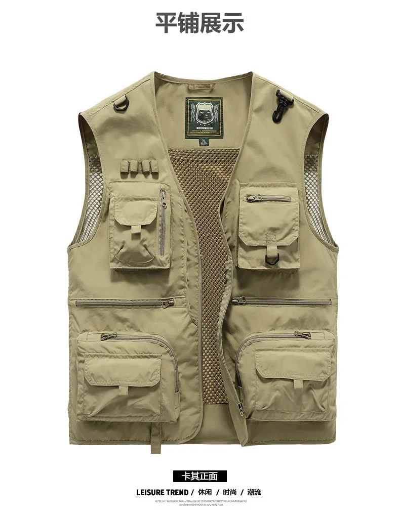 Description Picture 3 of itemSummer Outdoor Cargo Vest Men Leisure Multi-pockets Mesh Breathable Waistcoat Men Fishing Photography Mens Vest Large Size S-5XL