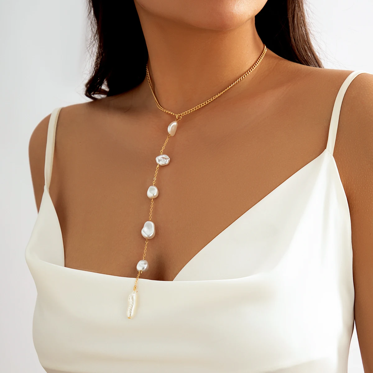 Sexy Simple Irregular Imitation Pearl Long Chain Back Necklace