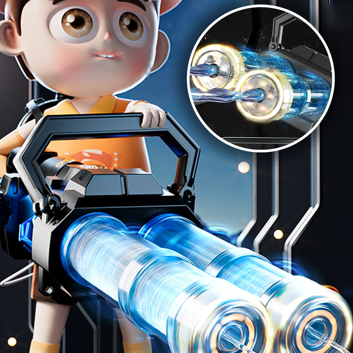 Electric Water Gun Toy Large Capacity Double-tube Rotating Flash 