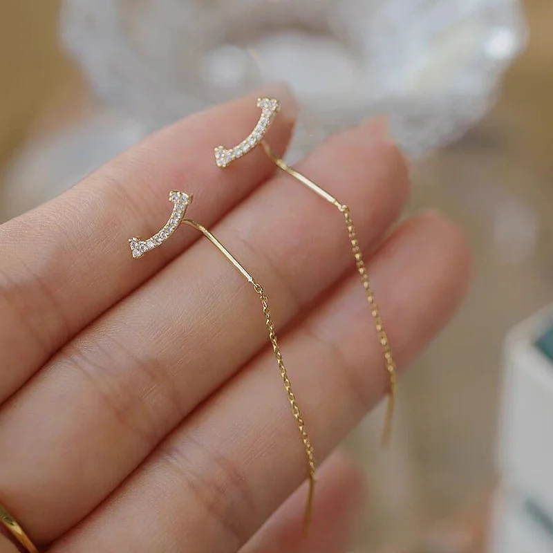 Trendy Lange Draht Quaste Faden Kette Stern Herz Perlen Anhänger Tropfen Ohrringe frauen Strass Zubehör Schmuck Geschenke