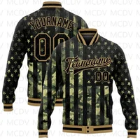 Custom Black-Old Gold Varsity Bomber Jacket | 3D Tiger & Peacock Design Full-Snap Letterman Coat - Image 4