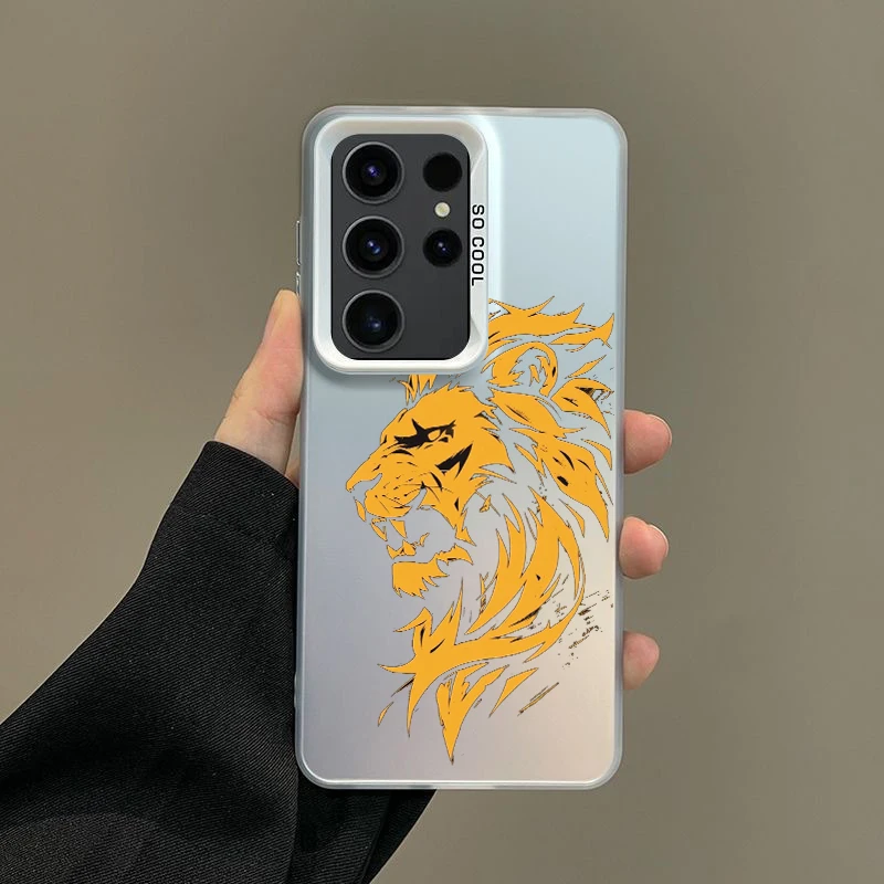 Silver IMD Lion Pattern Phone Case - Concise Design