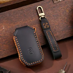 Premium Leather Car Key Case Cover with Keychain - Elegant Auto Accessory Holder (Black)
