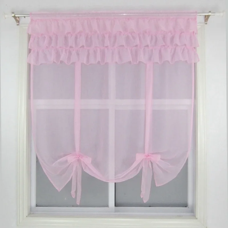Gauze Tieblinds Curtain Flouncing Design Balcony Kitchen Seer Wave Blinds Home Tie-up Voile Window Treatments sheer curtains window curtains decor curtains