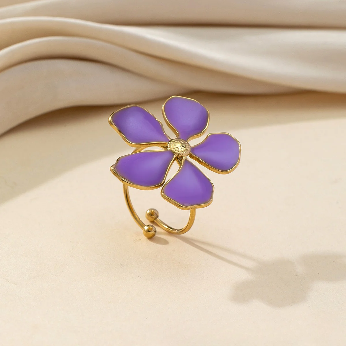Trend iger geometrischer verstellbarer Edelstahl ring für Frauen vergoldeter minimalisti scher grüner Amaranth modischer eleganter Schmuck – Detail 1