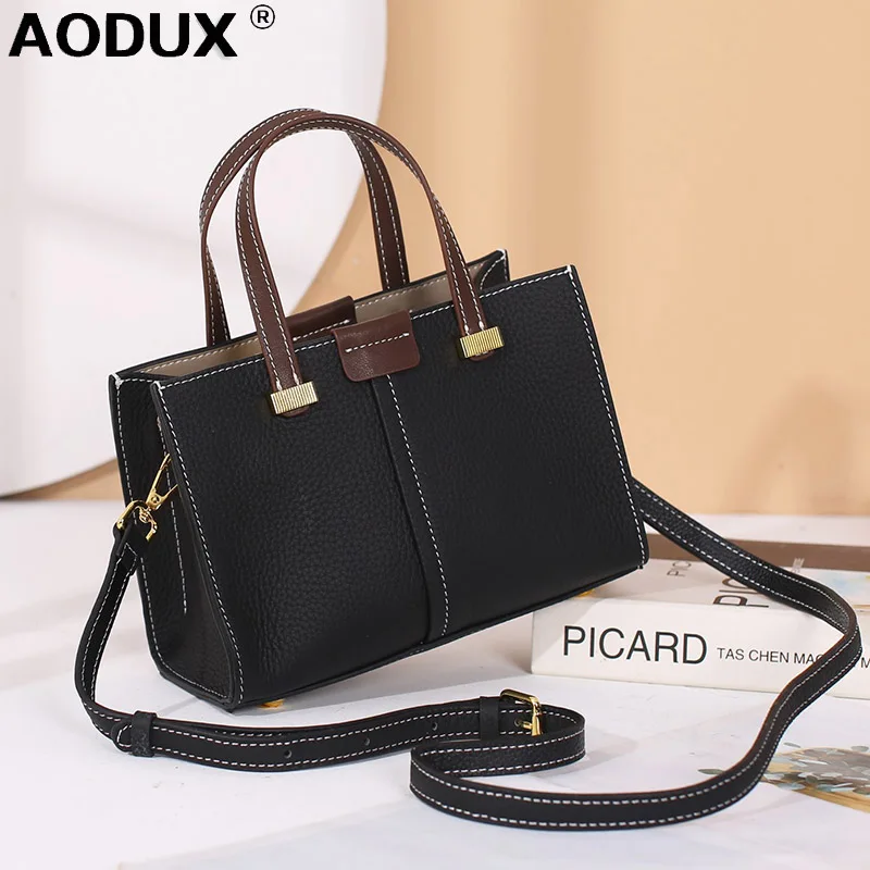 

AODUX HOT Genuine Cow Leather Women Shopping Tote Handbag Shoulder Crossbody Top Layer Cowhide Messenger Cell Phone Purse Bag