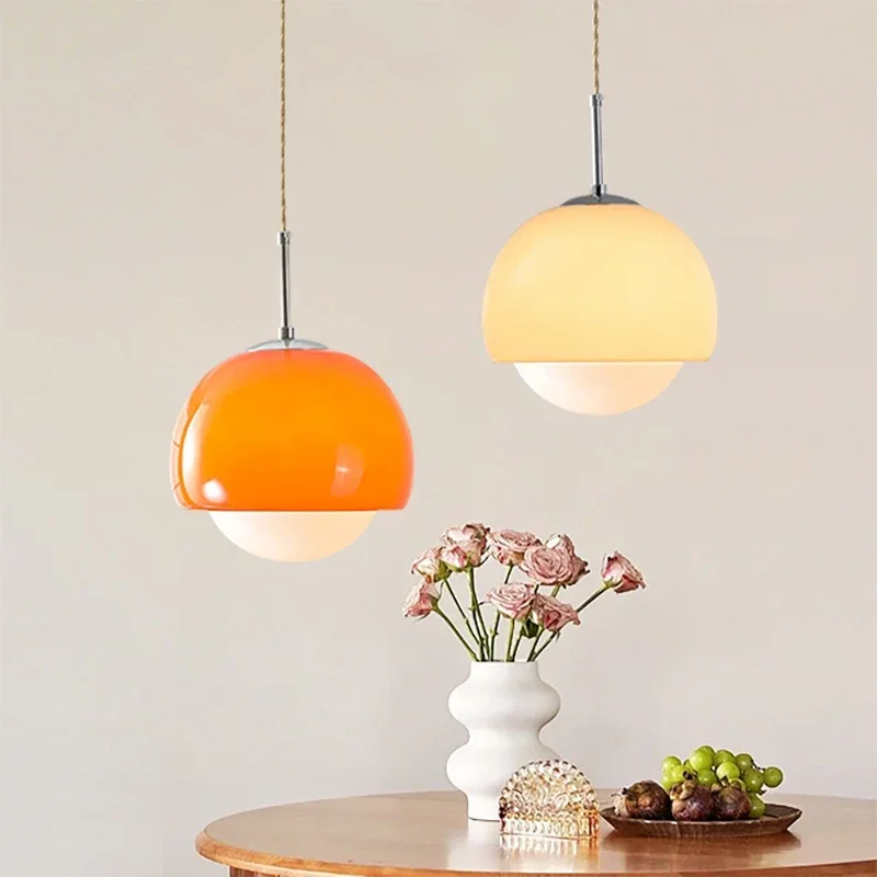 

Nordic Glass Pendant Light Orange Beige Room Decoration Hanging Lamps For Bedroom Restaurant Living Rooms Study Lighting Fixture