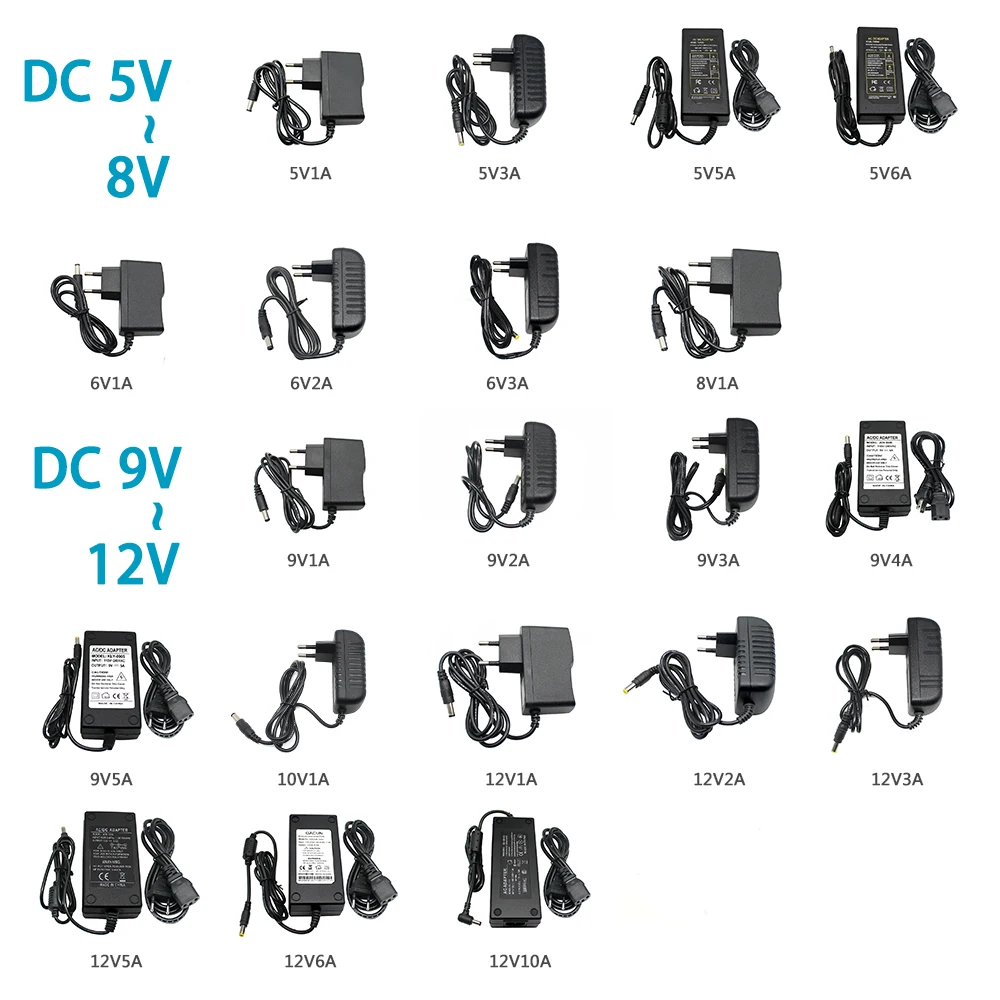 Váltóáram Egyenáram 5V 6V 8V 9V 10V 12V 13V 14V 15V 24V áram Ajánlattétel Adapter 1A 2A 3A 5A 6A 8A 220V hogy 12V Univerzális töltő számára ledes vezető