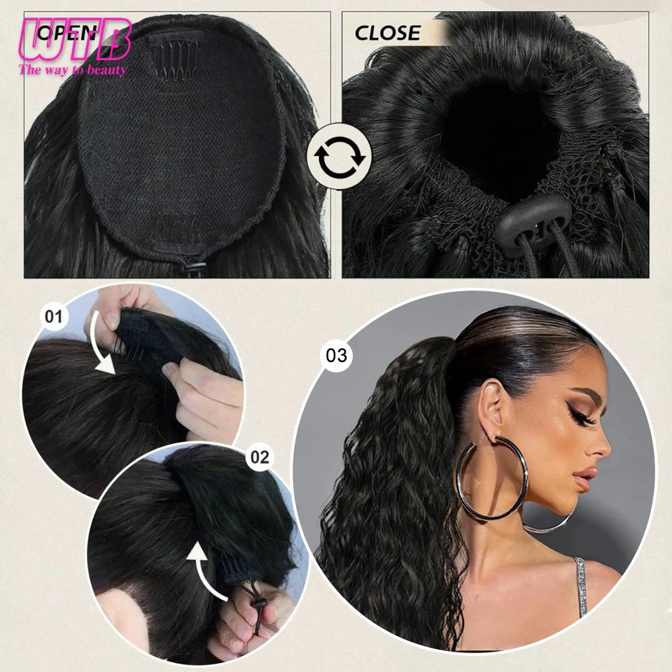 Synthetic Ponytail Extension 26 Inch Extra Long Drawstring Wavy Curly Ponytails Black Brown Fake Hair piece for Women clip in ponytail hair extension synthetic ponytail synthetic hair accessories clip in ponytail extensions