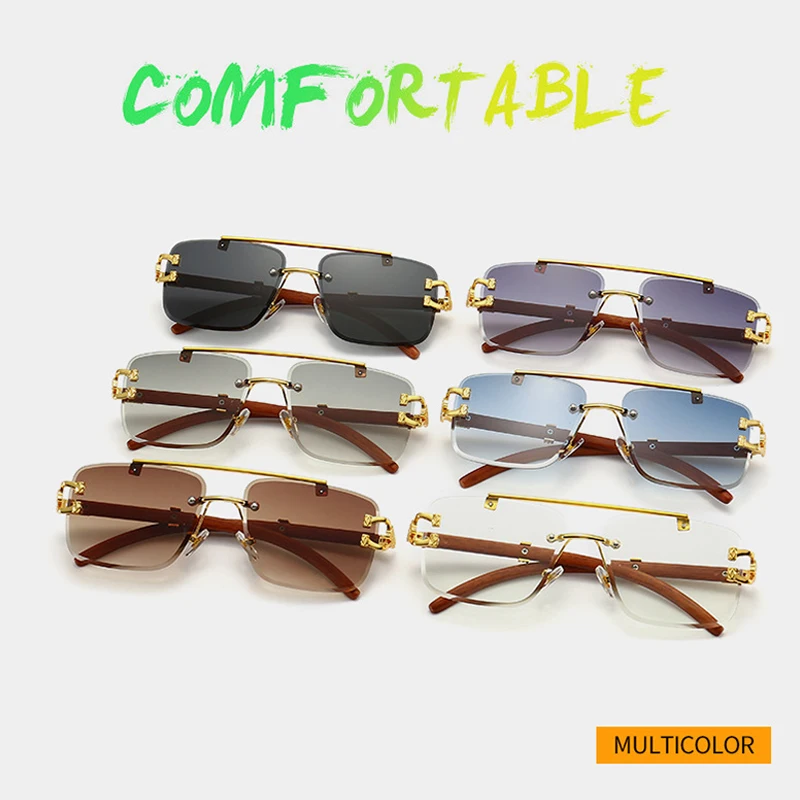 

New Double Beam Cut Edge Sunglasses Brand Cheetah Head Men Trend Sunglasses Women's Rimless Glasses Vintage UV400 Oculos De Sol